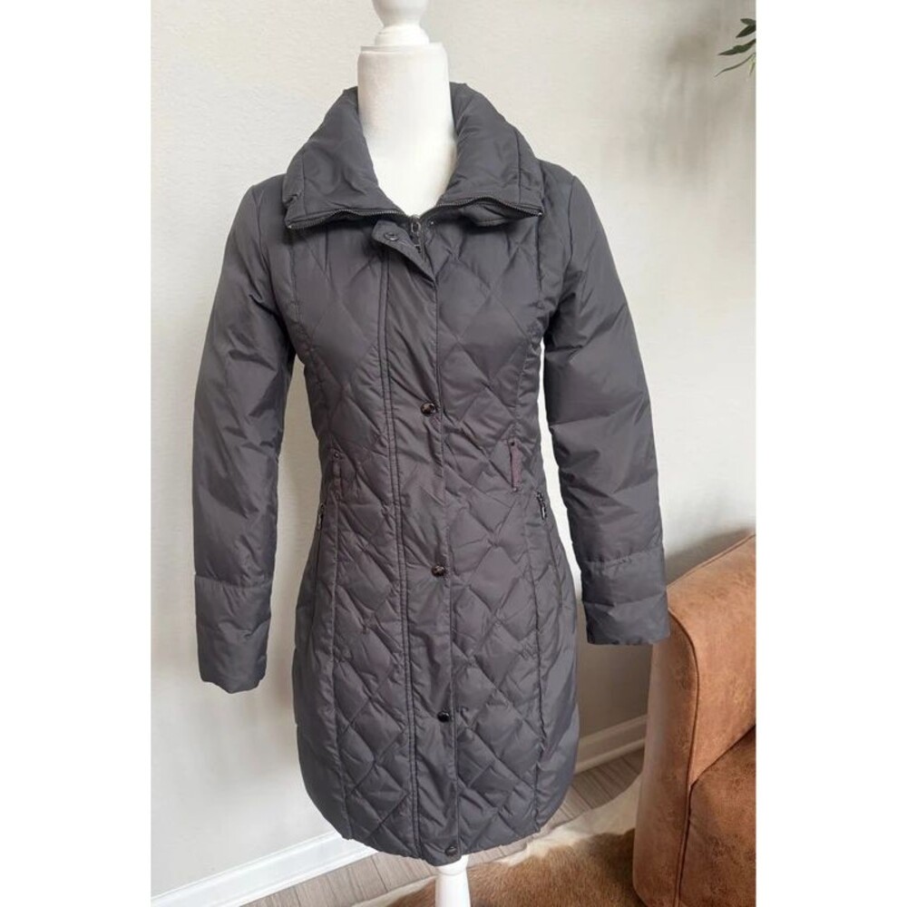 Express Charcoal Grey Diamond Quilted Down Long Puffer Coat Jacket XS